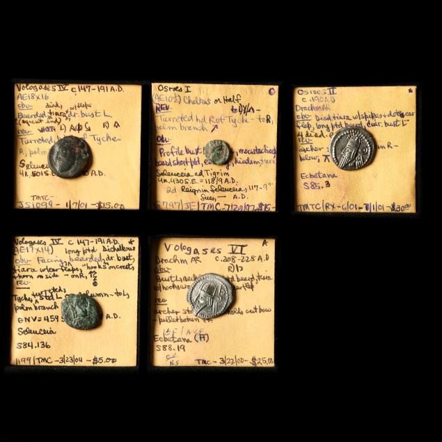 parthian-kingdom-two-late-2-silver-drachms-and-three-3-coppers