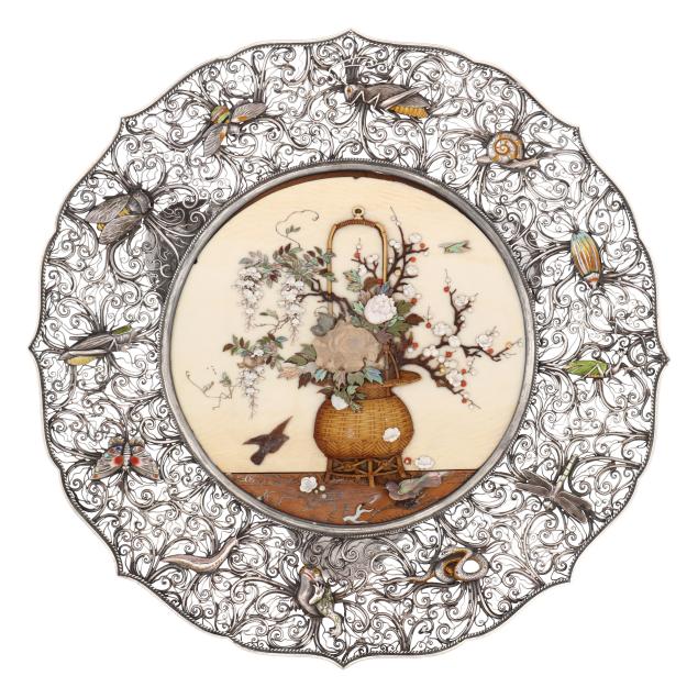 a-japanese-shibayama-and-silver-filigree-dish-signed-hideaki