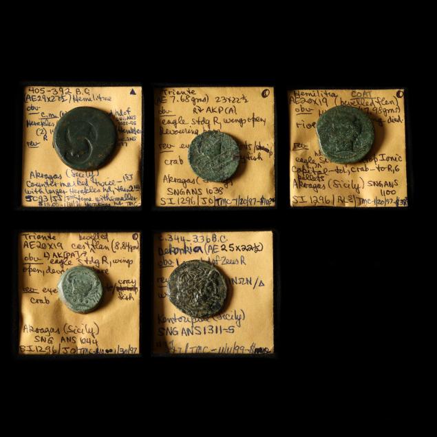five-sicilian-bronze-coins-5th-4th-c-b-c