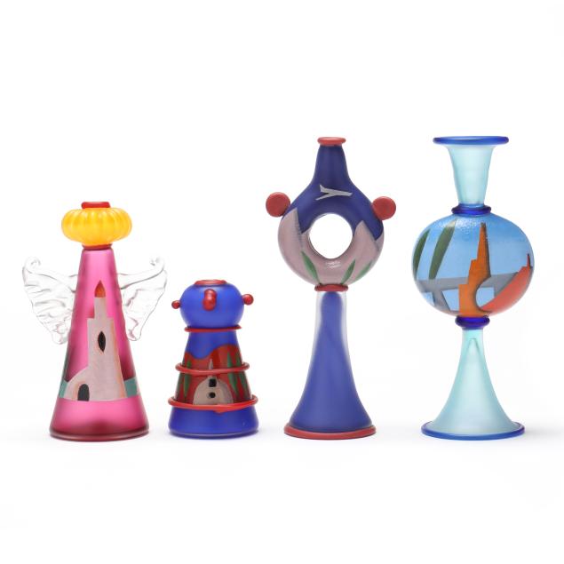 dan-dailey-american-b-1947-lino-tagliapietra-italian-b-1934-four-southwestern-glass-cabinet-vessels