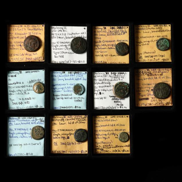 eleven-11-small-bronzes-of-ptolemy-ii-285-246-b-c