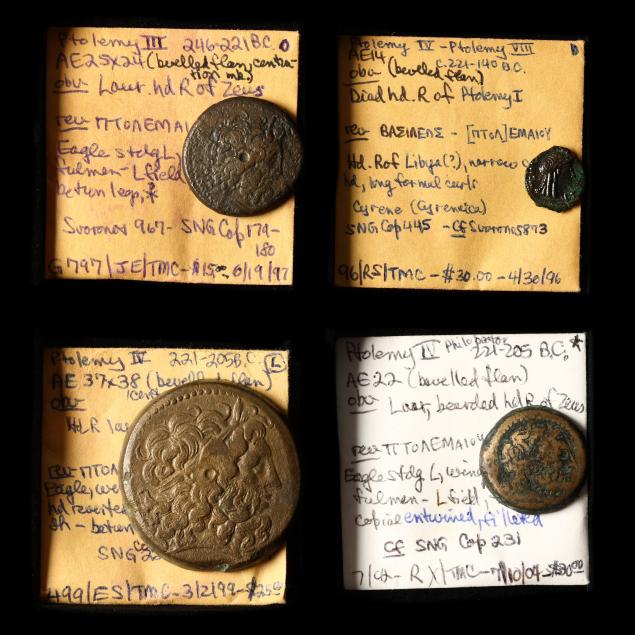 ptolemaic-egypt-four-4-bronzes-one-of-ptolemy-iii-and-three-3-of-ptolemy-iv