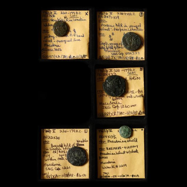 macedon-philip-v-220-179-b-c-five-5-bronzes-various-types