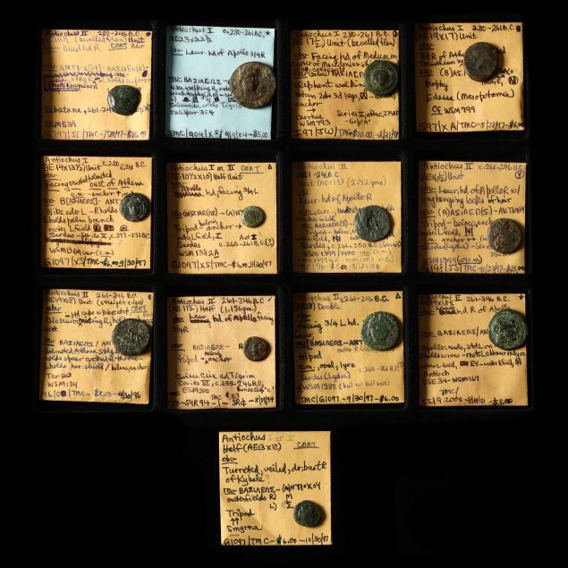 thirteen-13-bronzes-issued-variously-by-antiochos-i-and-ii