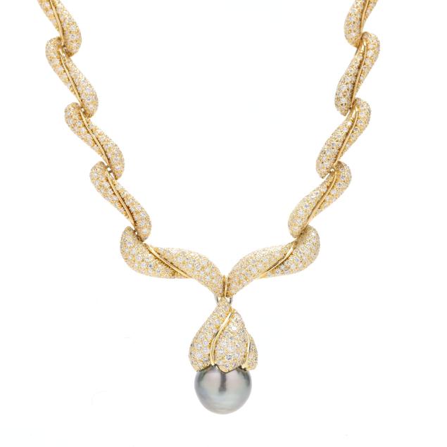 gold-and-diamond-necklace-with-a-gold-diamond-and-tahitian-pearl-pendant-henry-dunay