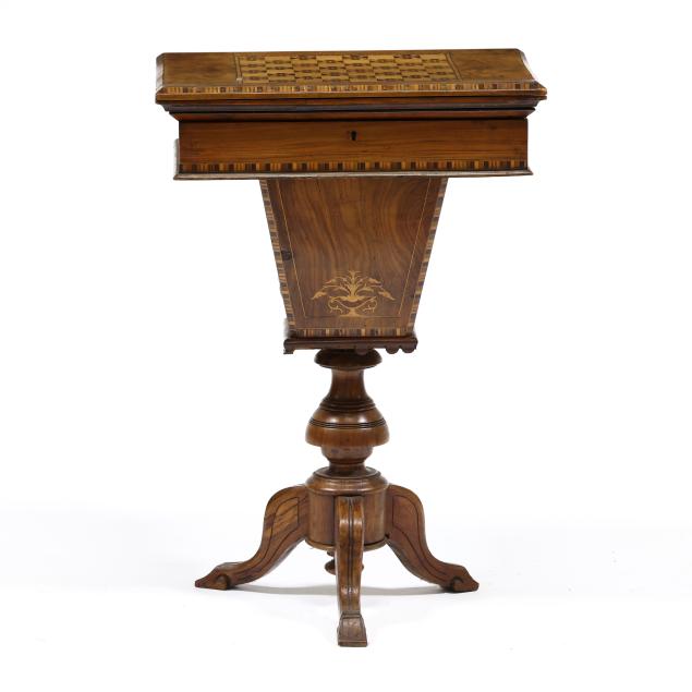 antique-english-inlaid-burl-wood-games-sewing-table
