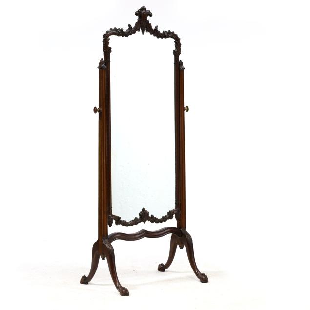 chinese-chippendale-style-carved-mahogany-cheval-mirror