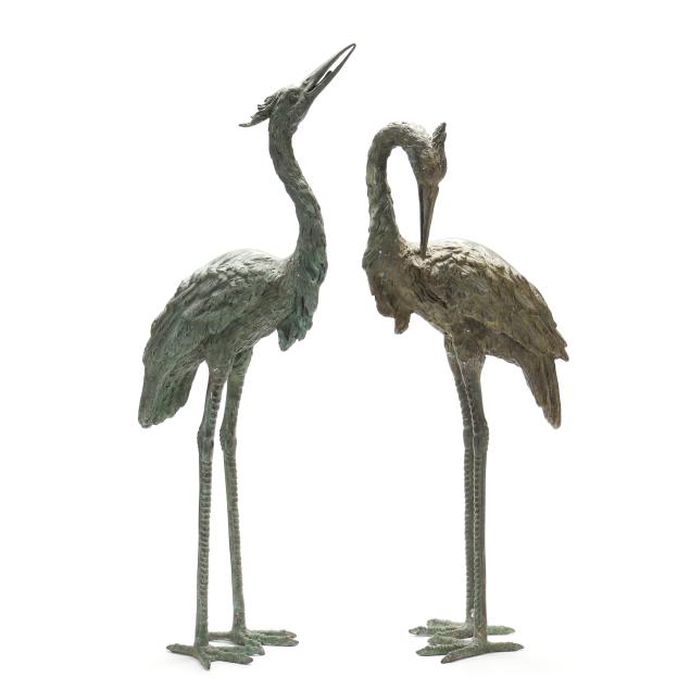pair-of-decorative-cast-bronze-egret-garden-statues