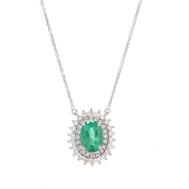 white-gold-emerald-and-diamond-pendant-necklace