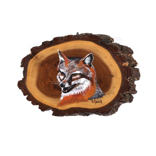 duane-raver-nc-1927-2022-fox-portrait-on-pine-presentation-plaque