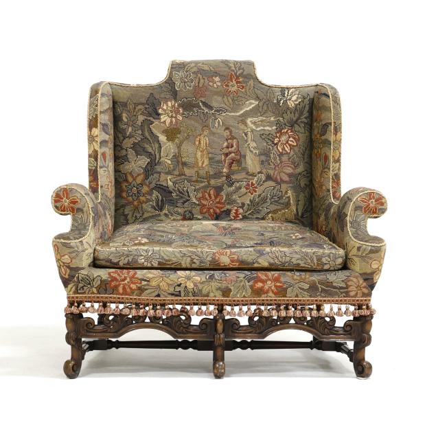 elizabethan-revival-needlepoint-upholstered-settee