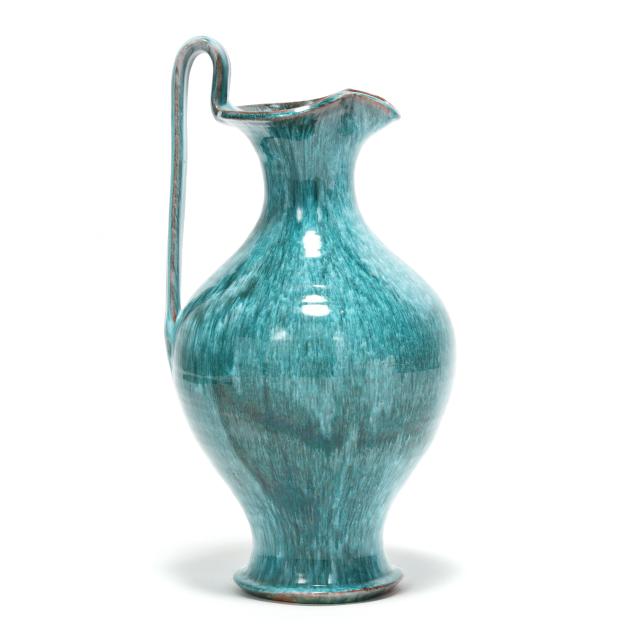 attributed-to-j-b-cole-pottery-nc-large-green-glazed-rebecca-pitcher