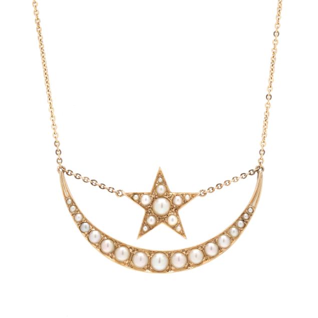 gold-and-seed-pearl-crescent-motif-necklace