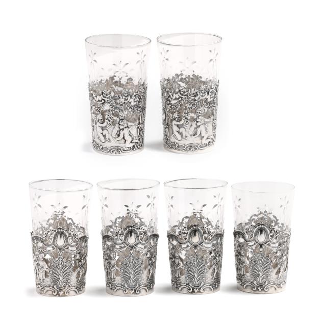 set-of-six-german-silver-and-cut-glass-tumblers
