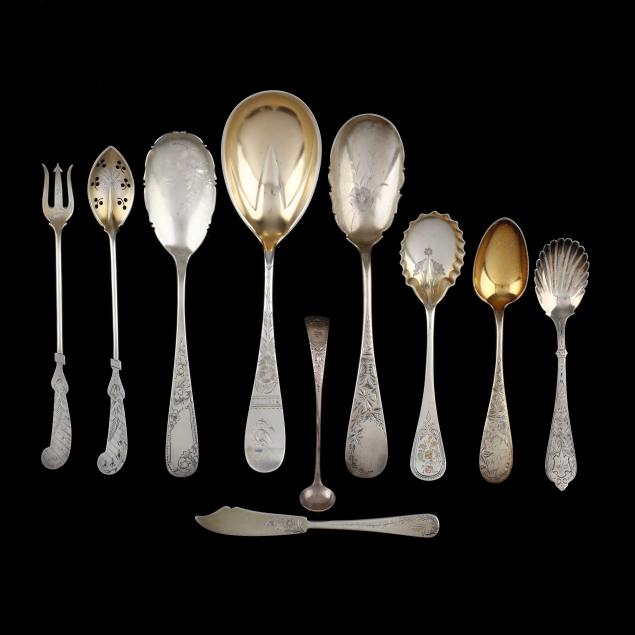 ten-pieces-antique-american-sterling-silver-flatware-with-engraved-handles