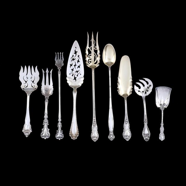 nine-antique-american-sterling-silver-flatware-servers