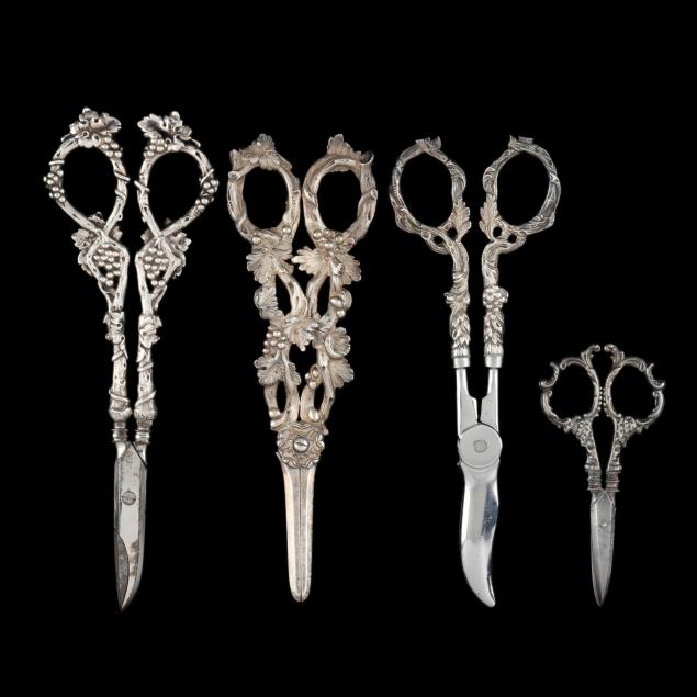 four-pairs-of-sterling-silver-grape-shearers