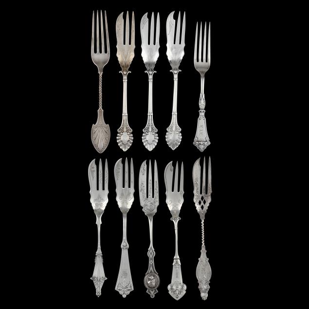 ten-coin-silver-and-sterling-silver-aesthetic-period-forks