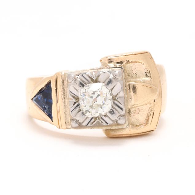 vintage-gold-diamond-and-synthetic-sapphire-buckle-design-ring