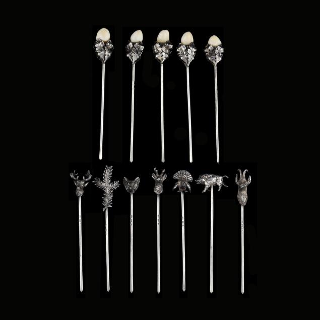 set-of-twelve-austrian-silver-hunt-themed-picks