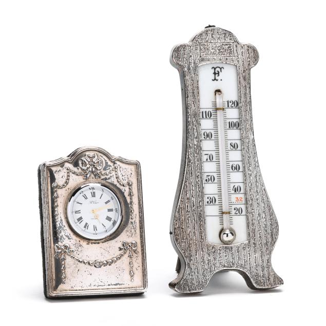 an-english-silver-clock-and-sterling-silver-thermometer