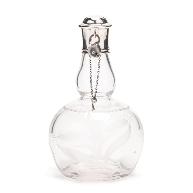 sterling-silver-mounted-glass-whiskey-decanter-with-locking-silver-collar