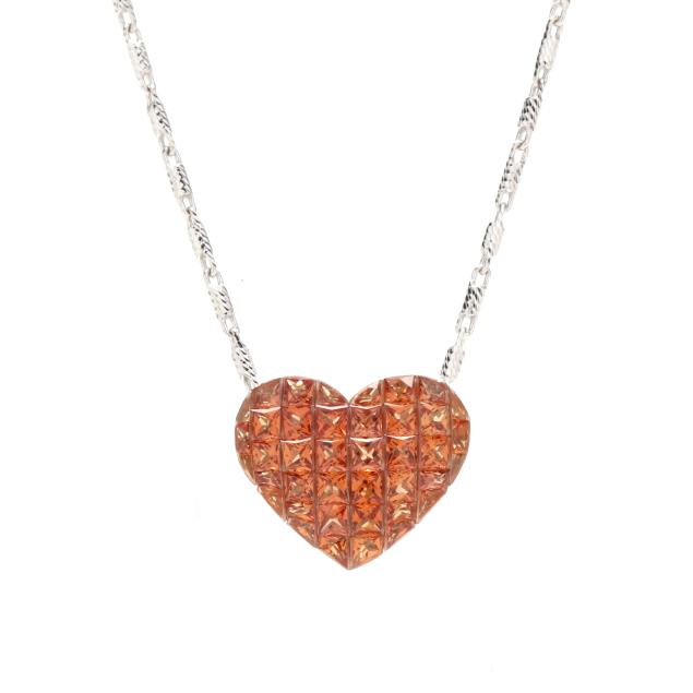 white-gold-orange-sapphire-and-diamond-heart-necklace