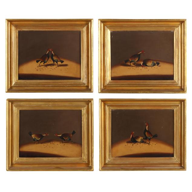 english-school-19th-century-set-of-four-cock-fighting-scenes
