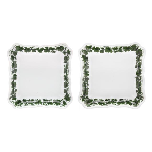 two-meissen-i-full-green-vine-i-square-vegetable-bowls