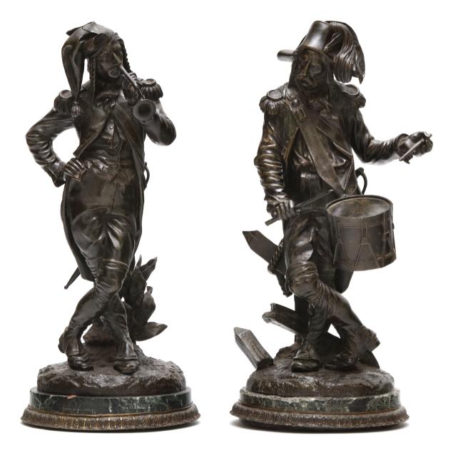 armand-jules-le-veel-french-1821-1905-militia-drummer-and-bugler-two-bronze-works
