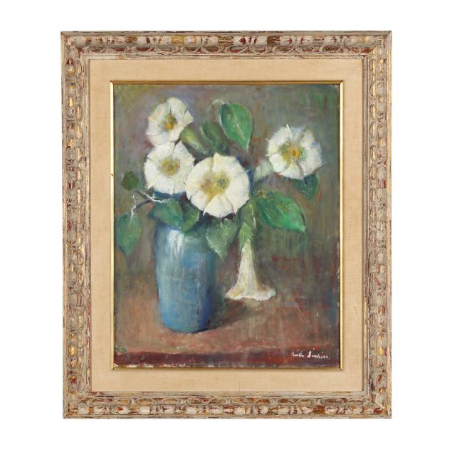 martha-simkins-american-1866-1969-still-life-of-trumpet-vine-in-a-blue-vase