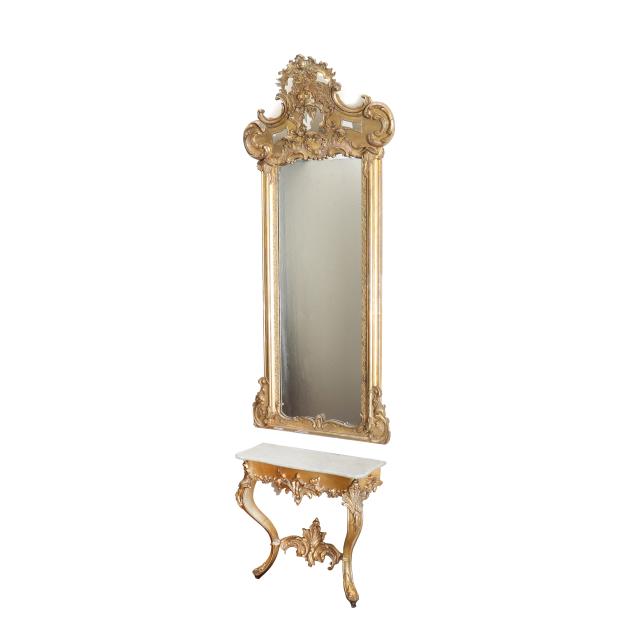 continental-rococo-revival-gilt-pier-mirror-and-marble-top-console