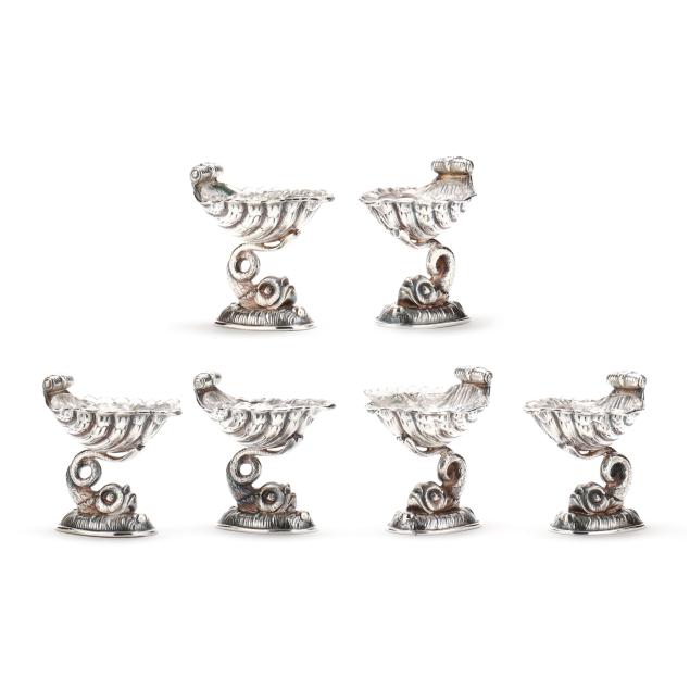 set-of-six-silver-plated-dolphin-form-salt-cellars