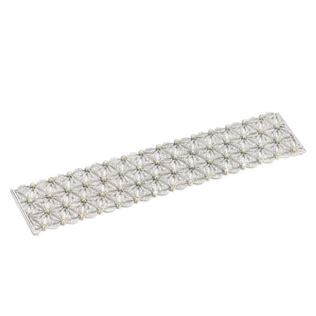 a-wide-white-gold-and-diamond-floral-motif-strap-bracelet