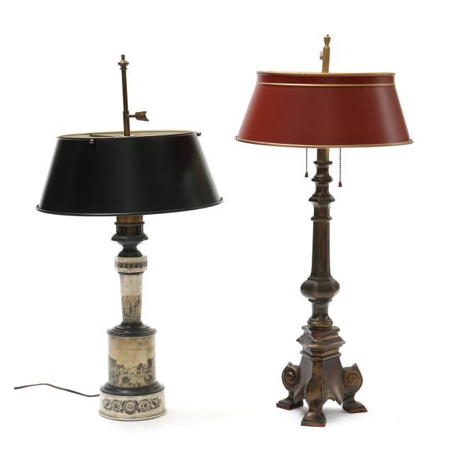 two-vintage-tole-shade-table-lamps