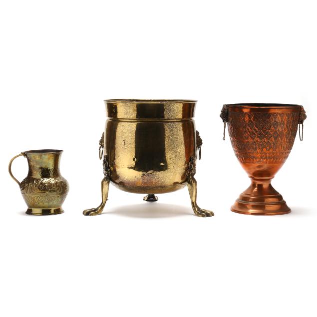 vintage-brass-and-copper-jardinieres-and-mug