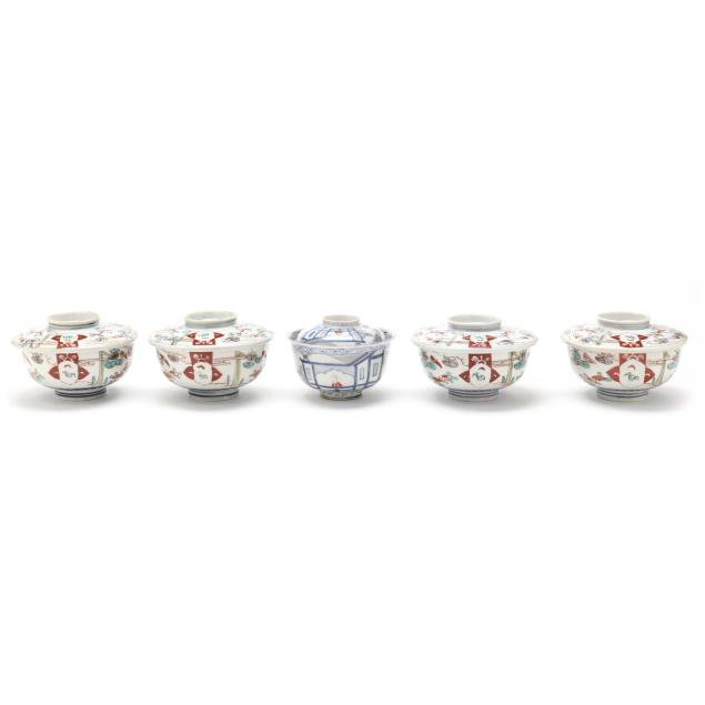 five-japanese-porcelain-imari-covered-rice-bowls