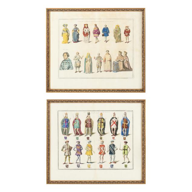 two-antique-engravings-from-bernard-de-montfaucon-s-i-modes-jusqu-au-xve-siecle-fashions-until-the-15th-century-i