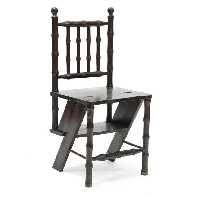vintage-oak-faux-bamboo-metamorphic-library-chair