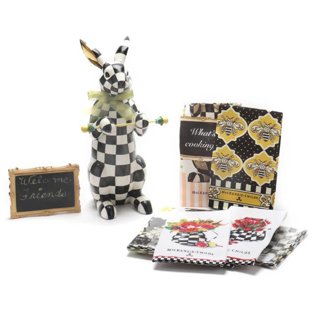 mackenzie-childs-i-courtly-check-i-menu-rabbit-with-assorted-napkins-and-towels