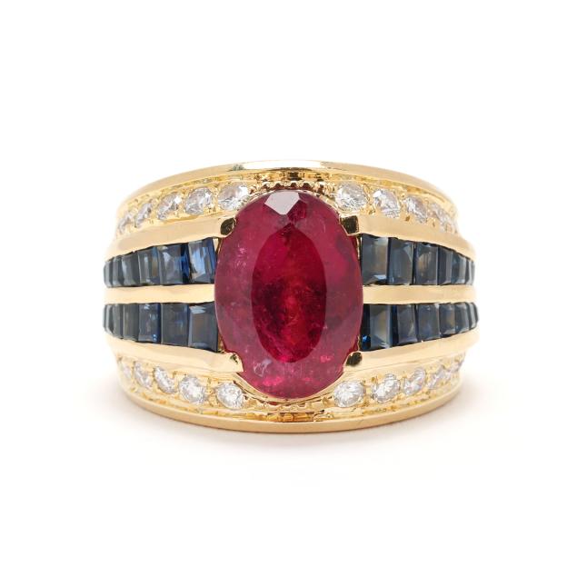 gold-pink-tourmaline-sapphire-and-diamond-ring