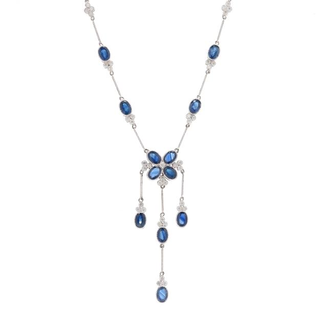 white-gold-sapphire-and-diamond-floral-motif-necklace