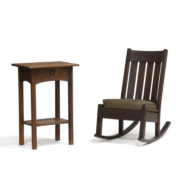 mission-oak-rocker-and-one-drawer-stand