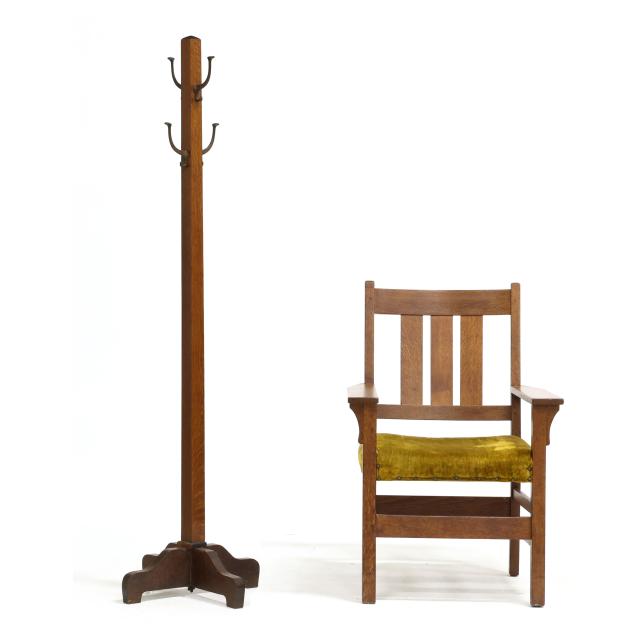 stickley-mission-oak-armchair-and-coat-rack