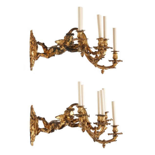 pair-of-large-french-gilt-bronze-putto-six-light-wall-sconces