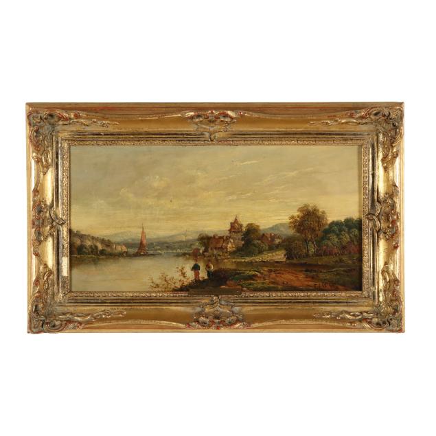 frederick-jackson-english-19th-century-landscape-with-castle-sailboat-and-figures