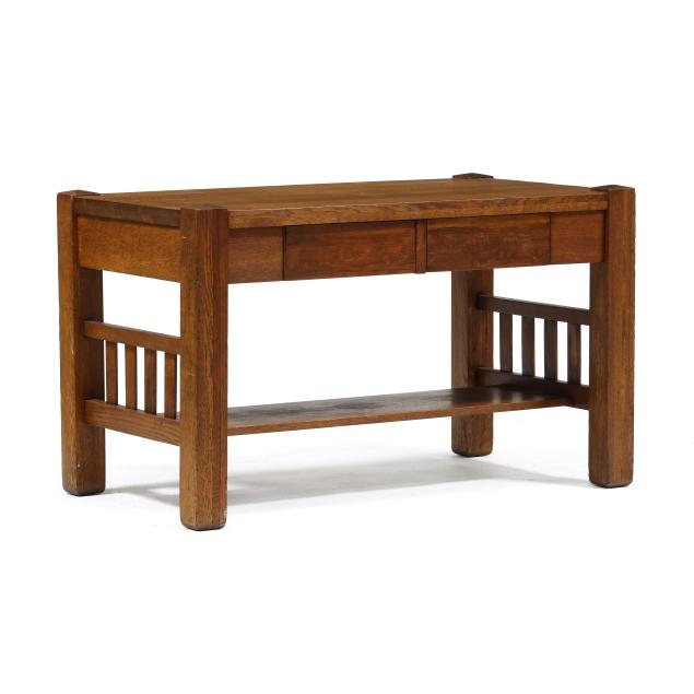 mission-oak-two-drawer-library-table