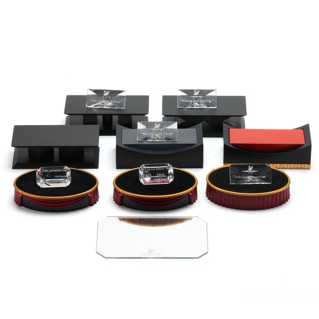group-of-swarovski-display-pedestals-and-plaques