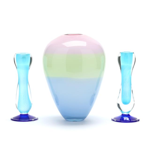 signed-art-glass-vase-and-pair-of-candlesticks