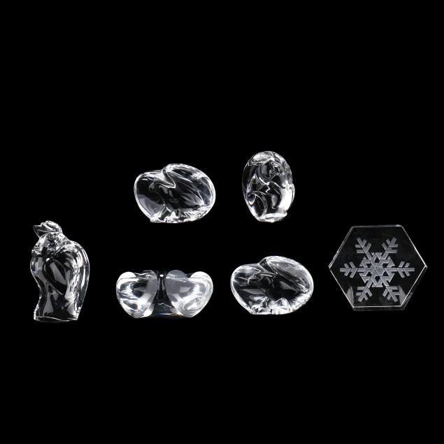 six-steuben-crystal-paperweights-and-hand-coolers
